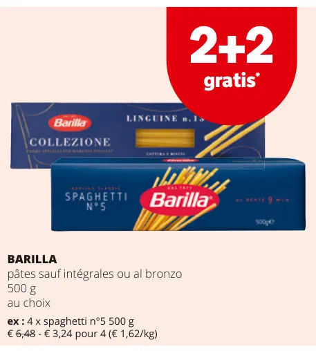 Offre: pâtes sauf intégrales ou al bronzo