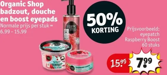 Promotie: Organic Shop badzout, douche en boost eyepads