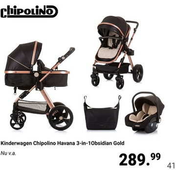 Aanbieding: Kinderwagen Chipolino Havana Obsidian/Gold 3-in-1 + Autostoel