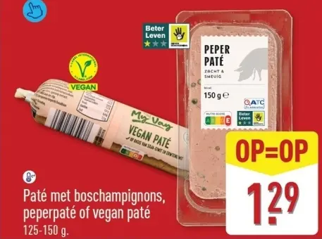 Aanbieding: Paté met boschampignons, peperpaté of vegan paté