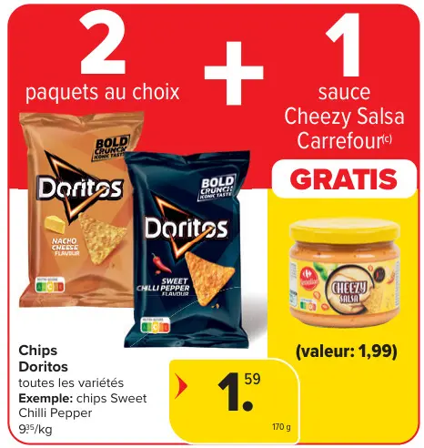 Offre: Chips Doritos + sauce Cheezy GRATIS