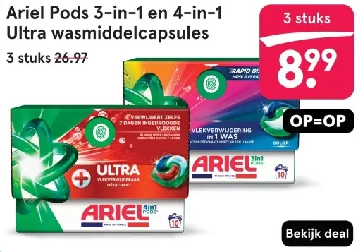 Aanbieding: Pods 3-in-1 en 4-in-1 Ultra wasmiddelcapsules