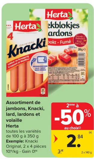 Offre: Assortiment de jambons, Knacki, lard, lardons et volaille