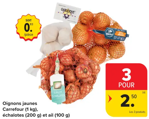 Offre: Oignons jaunes, Échalotes et ail