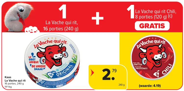 Promotie: La Vache qui rit kaas + GRATIS La Vache qui rit Chili