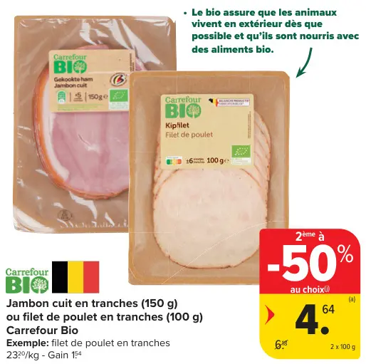 Offre: Jambon cuit en tranches ou filet de poulet en tranches