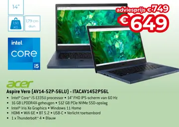 Aanbieding: Acer Aspire Vero (AV14-52P-56LU) - ITACAV1452