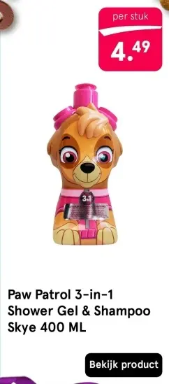 Aanbieding: Paw Patrol 3-in-1 Shower Gel & Shampoo Skye