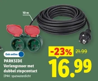 Aanbieding: Verlengsnoer met dubbel stopcontact