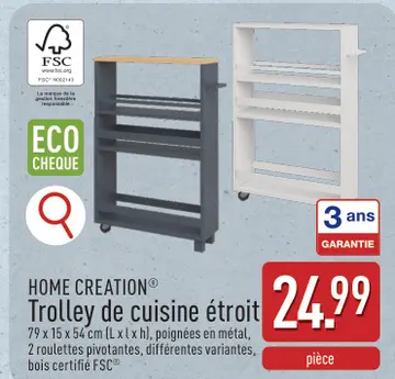 Offre: HOME CREATION® Trolley de cuisine étroit