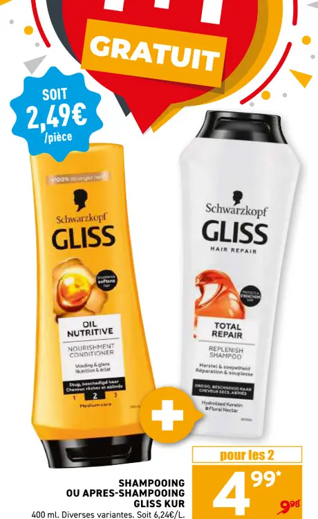 Offre: Shampooing ou apres-shampooing GLISS kur