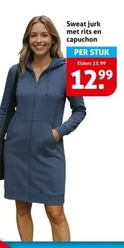 Aanbieding: Sweat jurk met rits en capuchon