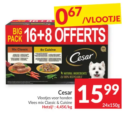 Promotie: Cesar Vlootjes voor honden Vlees mix Classic 