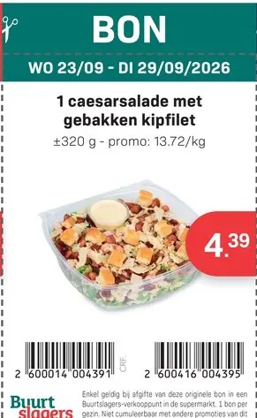Promotie: Buurtslagers Caesarsalade met gebakken kipfilet