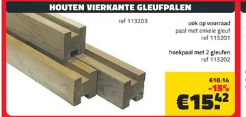 Aanbieding: HOUTEN VIERKANTE GLEUFPALEN