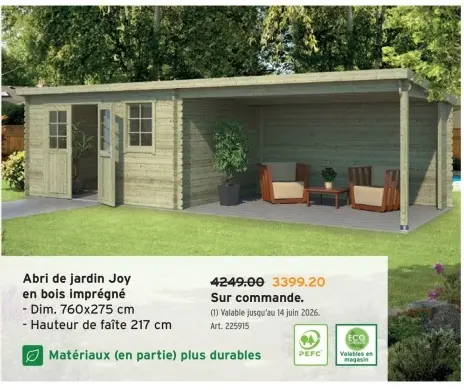 Offre: Abri de jardin Joy