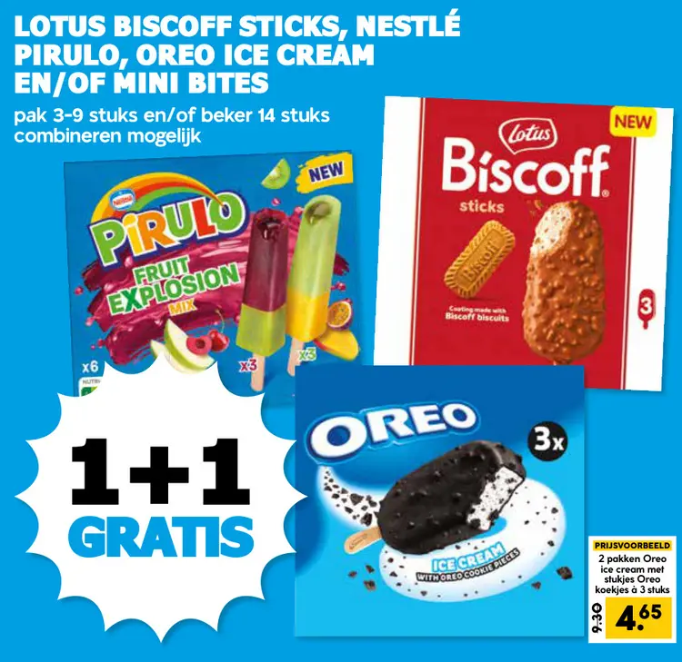 Aanbieding: Biscoff Sticks, Pirulo, Oreo Ice Cream en/of mini bites