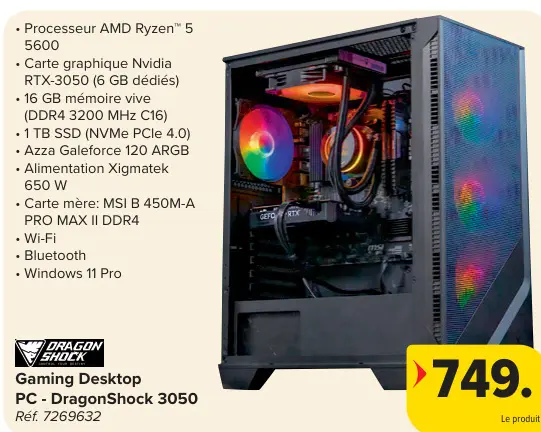 Offre: Gaming Desktop PC - DragonShock 3050