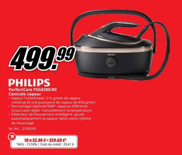 Offre: PHILIPS PerfectCare PSG8300/80 Centrale vapeu