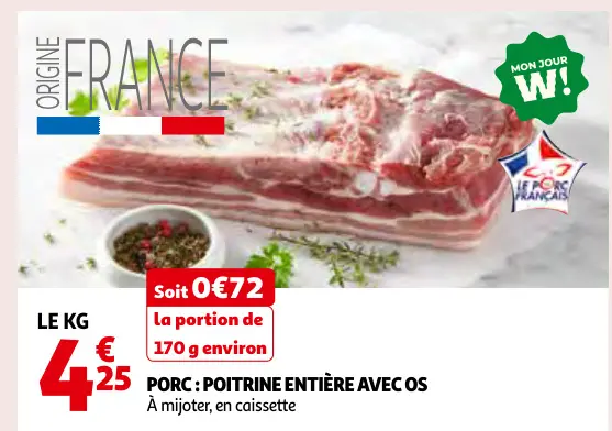 Offre: Porc: poitrine entière avec os
