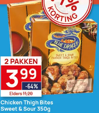 Aanbieding: 2 zakken Chicken Thigh Bites Sweet Sour 350g
