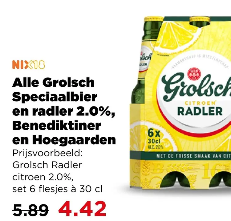 Aanbieding: Grolsch Speciaalbier en radler 2.0%, Benediktiner en Hoegaarden