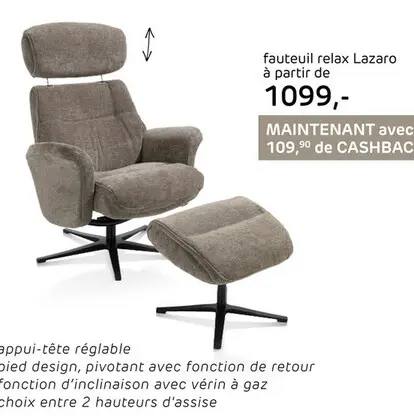 Offre: Lazaro, fauteuil (incl. pouf) - tissu Livigno - brun