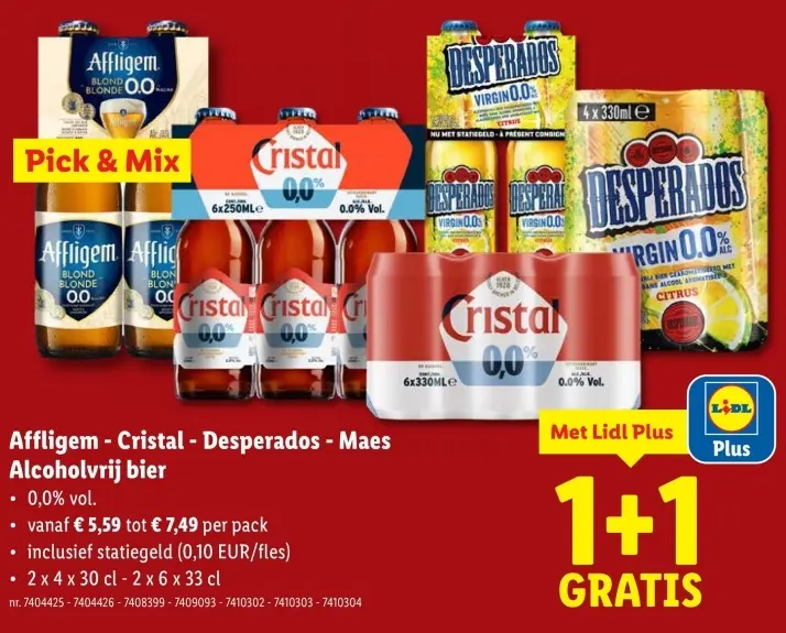 Promotie: Affligem - Cristal - Desperados - Maes Alcoholvrij bier