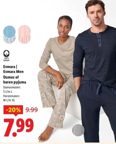 Aanbieding: Dames of heren pyjama