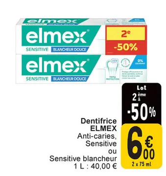 Offre: Dentifrice ELMEX Anti-caries, Sensitive ou Se