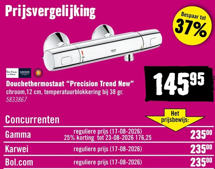 Aanbieding: Douche thermostaatkraan met CoolTouch 12 cm h.o.h. Precision Trend 34228002 chroom
