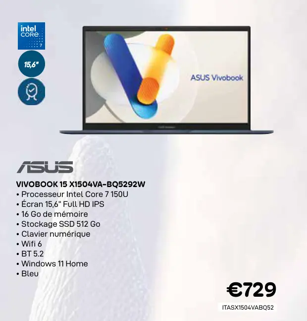 Offre: Asus vivobook 15 x1504va-bq5292w