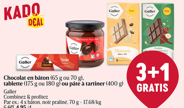 Offre: Chocolat en bâton, tablette ou pâte à tartine