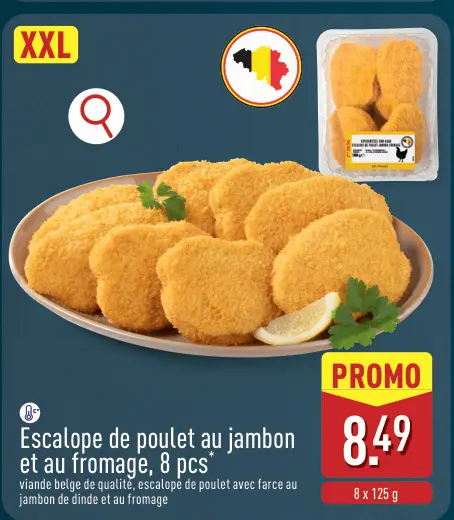 Offre: Escalope de poulet au jambon et au fromage
