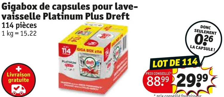 Offre: Gigabox de capsules pour lave-vaisselle Platinum Plus