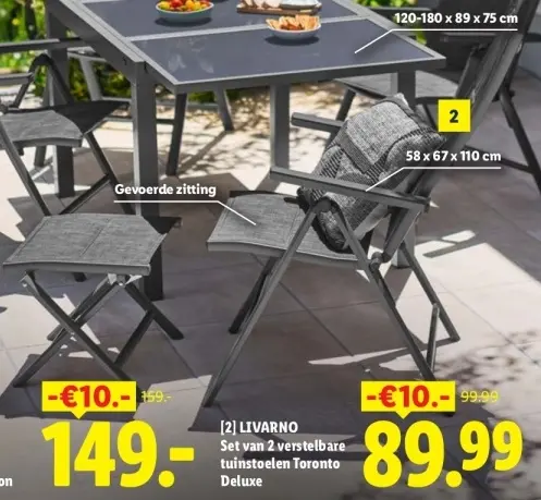 Aanbieding: Set van 2 verstelbare tuinstoelen Toronto Deluxe