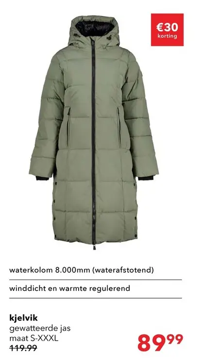 Aanbieding: Kjelvik lange dames winterjas gewatteerd groen