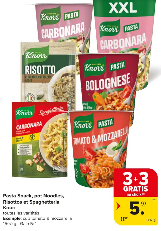 Offre: Pasta Snack, pot Noodles, Risottos et Spaghetteria