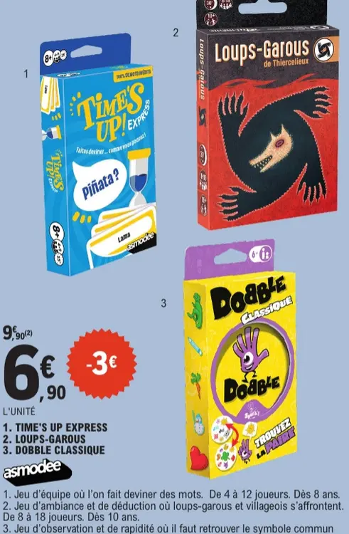 Offre: Time's up express, loups-garous, dobble class