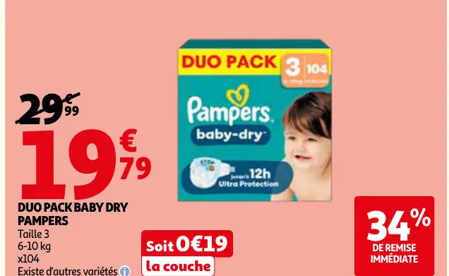 Offre: Duo pack baby dry Pampers