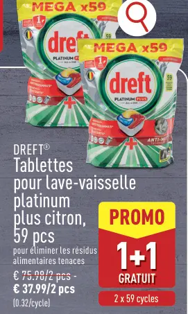 Offre: Tablettes pour lave-vaisselle platinum plus citron