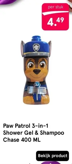 Aanbieding: Paw Patrol 3-in-1 Shower Gel & Shampoo Chase