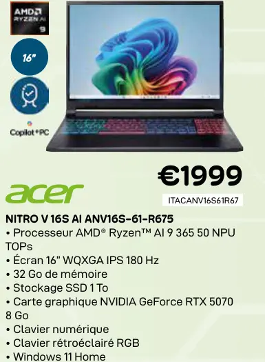 Offre: Acer nitro v 16s ai anv16s-61-r675