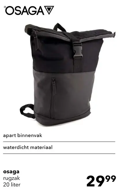 Aanbieding: Osaga roltop rugzak zwart 20 liter