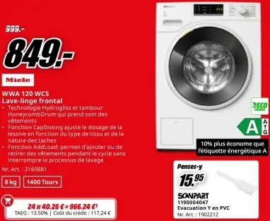 Offre: Miele WWA 120 WCS Lave-linge frontal