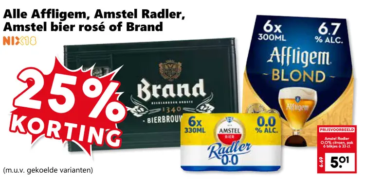 Aanbieding: Alle Affligem, Amstel Radler, Amstel bier rosé of Brand