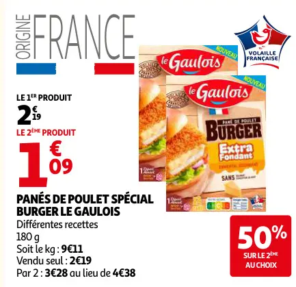 Promotie: Panés de poulet spécial burger
