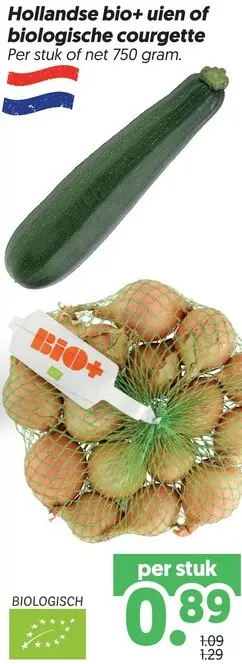 Aanbieding: Hollandse bio+ uien of biologische courgette