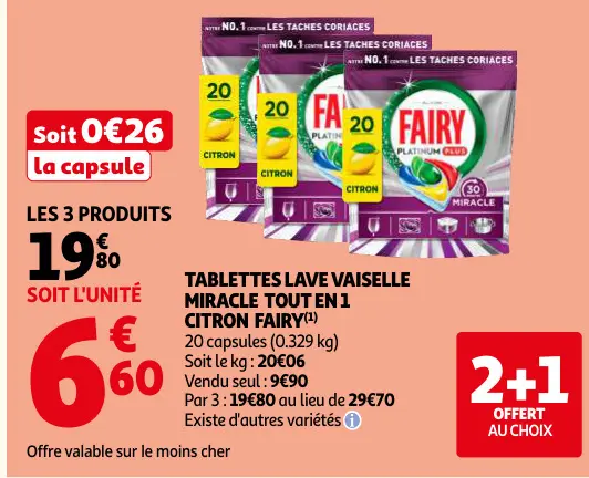 Offre: Tablettes lave vaiselle miracle tout en 1 citron