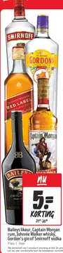Aanbieding: Baileys likeur, Captain Morgan rum, Johnnie Walker whiksy, Gordon's Gyn of Smirnoff vodka